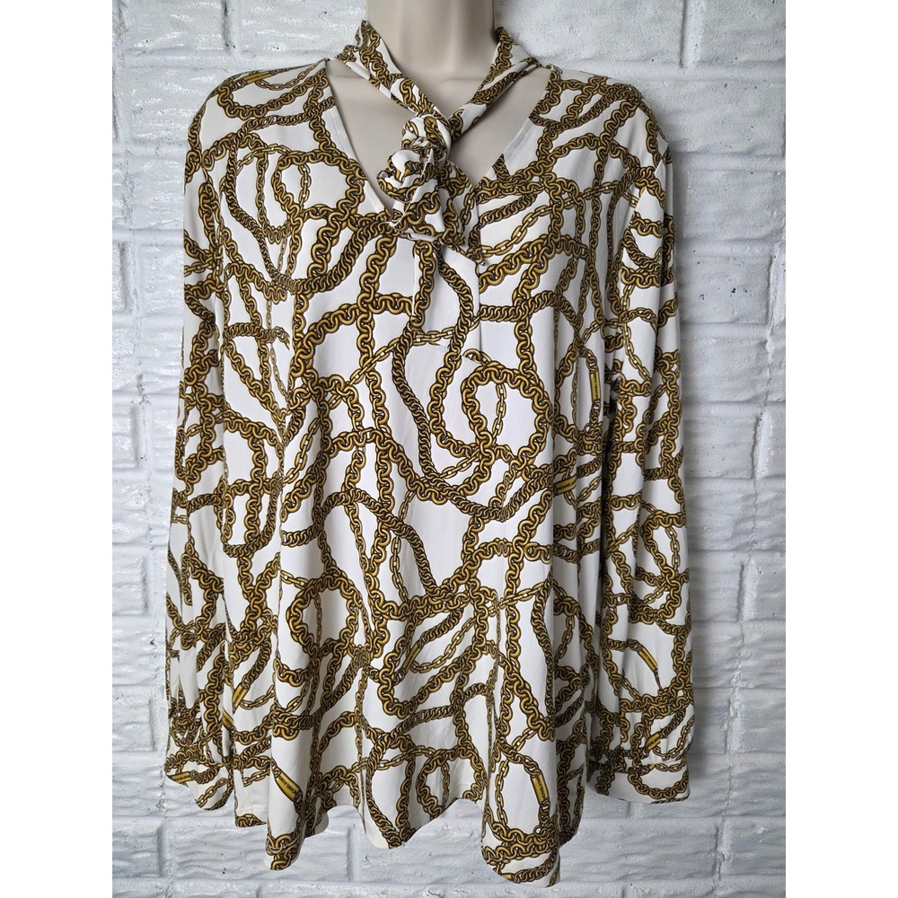 MICHAEL Michael Kors blouse pullover Women's size XL Chain print Neck bow NWT